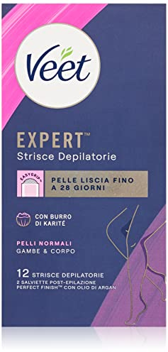 Veet Expert Mix Enthaarungsstreifen, Waxing für Beine und Körper für normale Haut (24 Streifen) und Achsel- und Bikinizone für empfindliche Haut (16 Streifen) + 7 Tücher nach der Haarentfernung