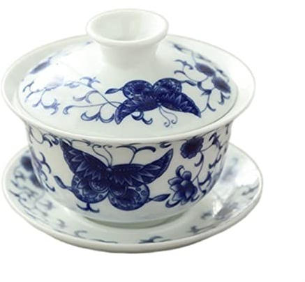 BATLAM Tasse à thé Bol à Couvercle en Porcelaine Bleue et Blanche Tasse à thé Grand Bol à thé Unique Service à thé en Porcelaine Blanche Accessoires de thé céladon (Color : Deep Blue)
