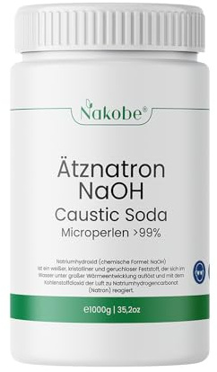 Nakobe Natriumhydroxid | 1 kg NaOH | mikropärlor > 99 % renhet | Perfekt för tvåltillverkning och industri | kaustik soda | laboratoriekvalitet