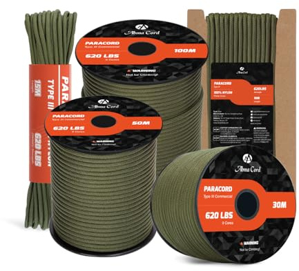 Abma Cord Paracord 620lbs 4mm 15M 100% Nylon Seil Typ 3 Schnur mit 9 Kern | Max 280kg (620lbs), Basteln, Camping, Survival, Outdoor