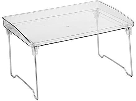 Betued Ripiano Salvaspazio, Ripiani da Appoggio Impilabili Trasparenti, Ripiano Pieghevole per Trucco Organizer Trasparente Impilabile Scaffale da Tavolo Trasparente in Plastica per Utensili