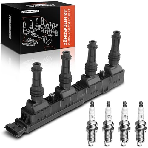 Frankberg 1x Zündspule + 4x Zündkerze 1208020 | Kompatibel mit Combo Tour, Astra H A04, Corsa D S07, Astra G Klasseic Caravan F35, Corsa C Kasten/Hatchback X01, Corsa C X01