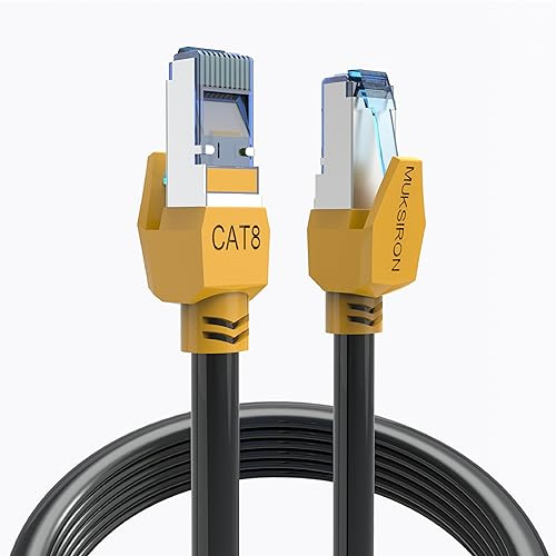 MUKSIRON Cat 8 Ethernet Cable 25 ft Black, Multiple Size Options, Heavy Duty High Speed 40Gbps 2000Mhz Shielded with RJ45 Connector, Indoor&Outdoor Internet Network Cables for Router Modem, 25FT