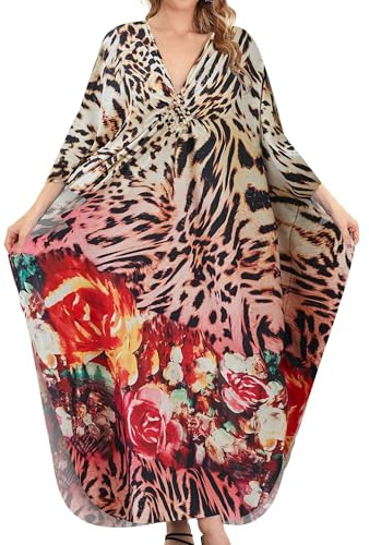 Bsubseach Vestido de Playa Kaftan para Mujer Tallas Grandes Caftan Largos Cubierta Traje de Baño Verano Leopardo