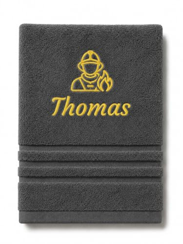 Pet-Jos Personalisiertes Handtuch mit Namen Schön gestickter Anstellung Name Handbadetuch 100% Baumwollhandtuch Personalized Custom Towel with Name (140 x 70 cm, Feuerwehrmann)