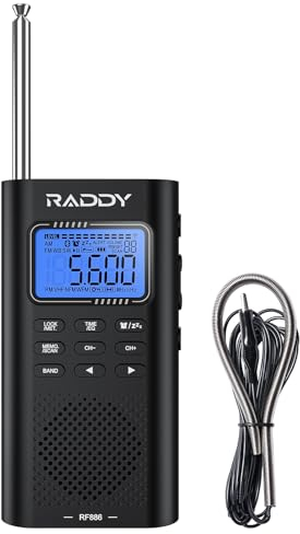 Raddy RF886 Radio Portátil de Onda Corta Pequeña Radio Am/FM/SW/UKW Radio Digital, Radio con Batería y Altavoz BT, 3 M Antena Externa