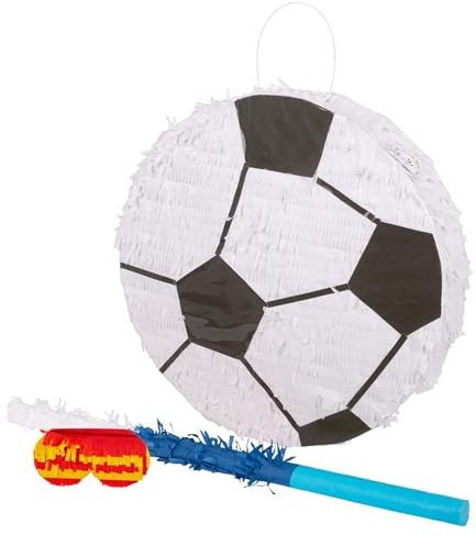 Fax Potato 3pc Fußball Pinata-Set mit Blauer Stock & Augenbinde - Mexikanisch Kinder Mädchen Jungen Geburtstagsfeier Partys Spiele Dekorationsset