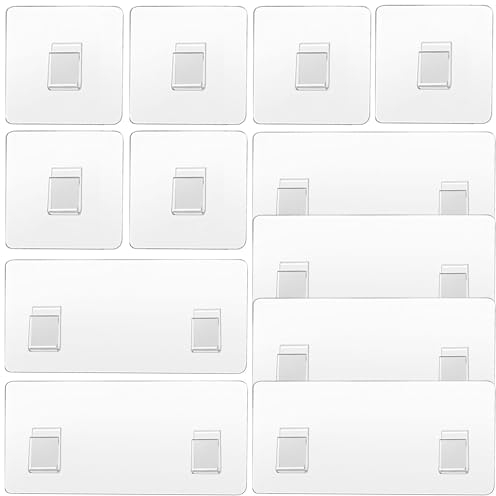 GIKPAX Lot de 12 crochets autocollants d'angle transparents pour étagère d'angle de salle de bain (6 x 14 + 6 x 6 cm)