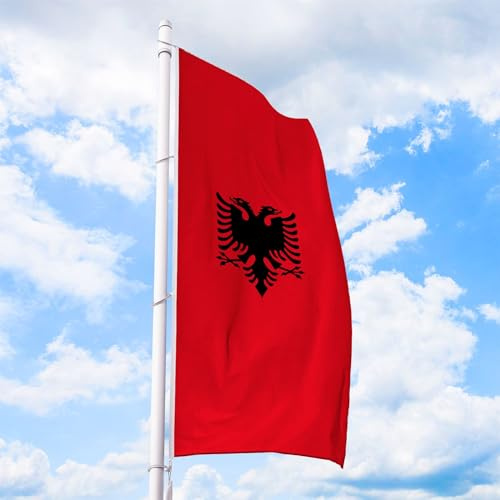 Albanien Flagge 80 x 200 cm - für Fahnenmast, Albanienfahne aus reißfestem Fahnen-Polyester-Stoff, Hissfahne Hochformat wetterfest und UV-beständig