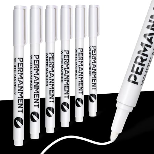 Newatty 6 Marqueurs Blancs, Stylo Blanc 1mm Feutre Acrylique Permanent Séchage Rapide Imperméables Stylos Marqueur Blanc Indelebile pour Pierre Bois Verre Céramique Pneus Textiles