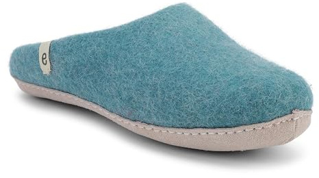 egos Pantuflas para hombre y mujer con lana 100 % natural, cómodas zapatillas de cabaña para verano e invierno, Azul marino., 42 EU