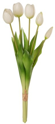 Decor Space Blumenstrauß mit 5 Tulpen aus Gummi für Raumdekoration, Höhe 39 cm (weiß)