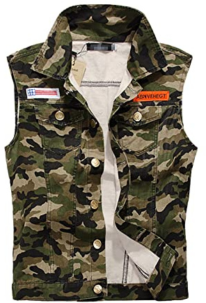 Gilet d'extérieur léger pour homme - Gilet d'extérieur camouflage - Gilet en denim sans manches - Gilet d'été slim fit - Veste en jean pour homme - Mode - Veste de loisirs légère, Camouflage, XXXL