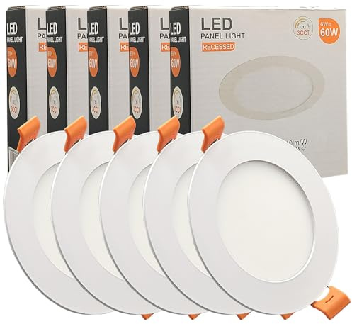 FactorLED Pack x5 Downlight LED Techo Empotrable Circular Slim 9cm 6W (60W), Panel Redondo Empotrado, Placa Extraplana, Luz Seleccionable 2700K-4000K-5700K (CCT) (5, Ø90mm)