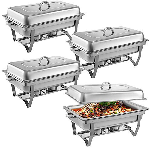 XMWOEIX Chafing Dishes da 8 Quarti/9 Litri, 2 Confezioni/4 Confezioni, Contenitore riscaldante in Acciaio Inox per Catering, Gambe Pieghevoli, per celebrazioni, Feste, Incontri Natalizi, 4 Confezioni