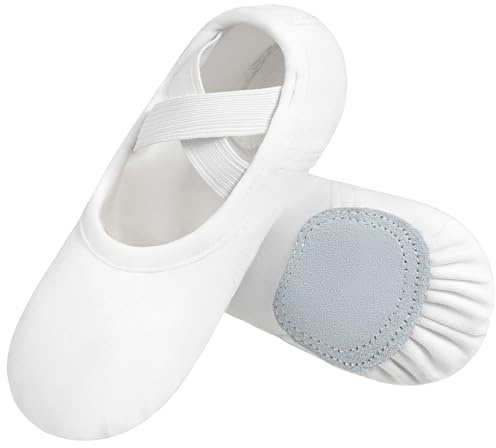 DANSHOW Ballet Shoes for Women Girls Dance Highly Stretch Cotton Shoes Slipper Split Flats Sole(1B-00-33) White