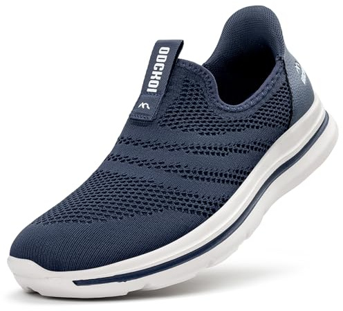 ODCKOI Slip On Sneaker herrskor utan skosnören lätta sportskor ventilerande fritidsskor mesh fitnessskor sneakers inomhus mode löparskor, 1644 mörkblå, 42 EU
