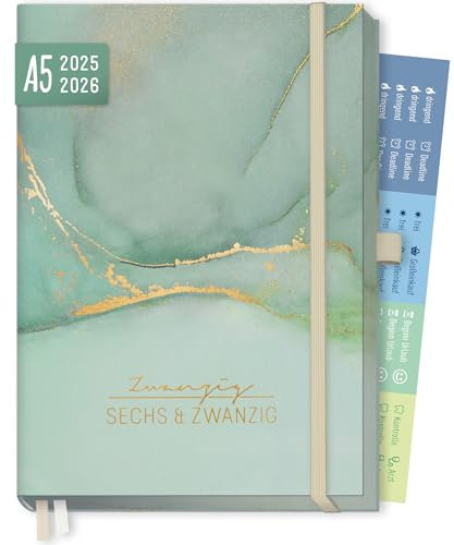 Häfft® Business-Timer Deluxe 2025/2026 A5 Soft Green Buchkalender 18 Monate: Juli 2025 bis Dez. 2026 - Terminplaner, Wochenkalender, Terminkalender, Wochenplaner - nachhaltig & klimafreundlich