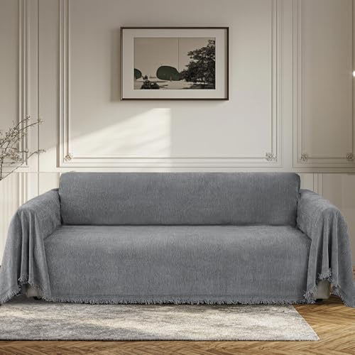 BellaHills Sofa Überzug 3 Sitzer Wasserdicht Sofaüberwurf Kratzschutz Sofa Katze Sofabezug Waschbar Chenille Sofaschoner Schutzdecke Couch Überzug Grau