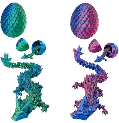 Yizerel 2 Pack 3D Printed Dragon Easter Egg with Dragon Inside, Prefilled Easter Egg Fillers Articulated Fidget Toy, Perfect Basket Essentials Stuffers, 3 inch