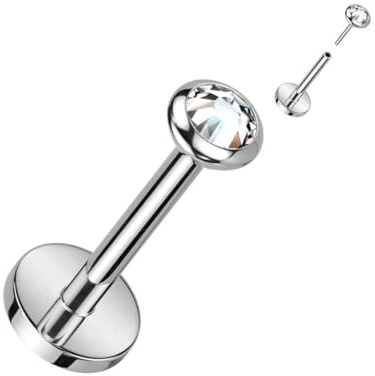Stachelkleid Titan Labret Zirkonia Opal Push-In Piercing Ohr-Stecker Helix Tragus Lippenpiercing Medusa Nostril