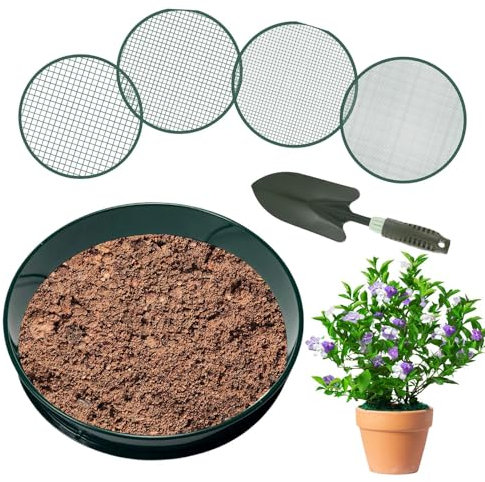 Keyubria Garden Sieve For Soil And Stones | 4 In 1 Soil Sifter Garden Riddle Sieve Set 12mm/9mm/6mm/3mm | Metal Heavy Duty Soil Compost Sievess Equipped With A Shovel