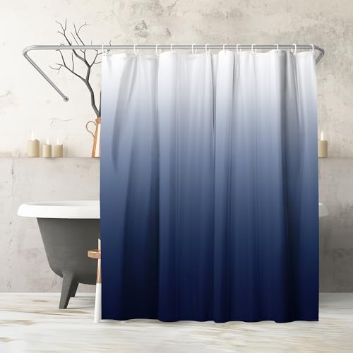Americanflat Tenda Doccia 180x200 cm Blu Sfumato - Tenda per Doccia con Anelli in Metallo e 12 Ganci - Shower Curtain per Bagno Resistente all'Acqua in 100% Poliestere