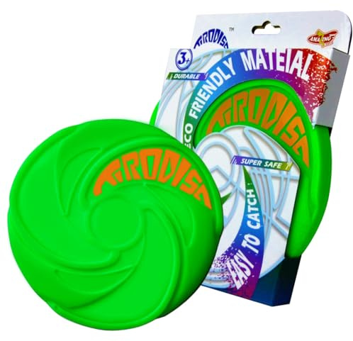 AMAZING TOYZ TIRODISC Green Frisbee for Kids Beginner Wash friendly Twist ECO Material Toy Flying Disc Medium size Easy Throw Fly Well Pain free Indoors Outdoors Garden Pool
