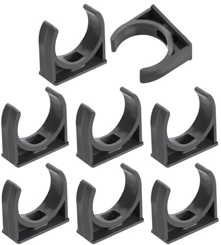 sourcing map 8Pcs PVC Water Pipe Clamps Clips, U-Shaped Tubing Hose Buckles, Irrigation Tube Holder for 32mm OD for TV Trays Tube Hose Hanger Support Tubing, Gray