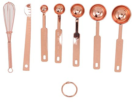 Premium Messlöffel-Set Edelstahl (7-teilig, Roségold) – Stapelbare Dosierlöffel inkl. Abstreifer & Mini-Schneebesen – Präzises Backzubehör für Küche, Kaffee & Gewürze