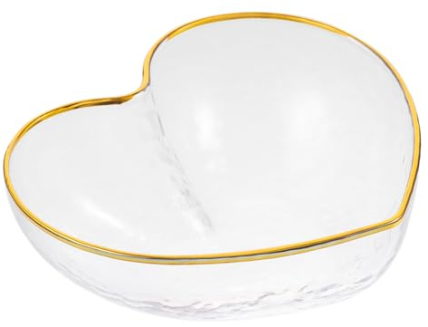 Gatuida Heart Shaped Transparent Glass Bowl Large Coral Red Gold Trim for Fruits Salads and Desserts for Family Gatherings Parties Weddings and Restaurants