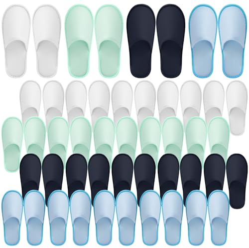 Lot de 24 Paires de Chaussons pour Invités, Pantoufles Jetables 4 Couleurs
