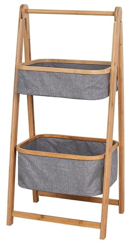 Bamboo Laundry Basket with Towel Rack, 3-Layer Fabric Hamper for Bathroom & Bedroom Storage