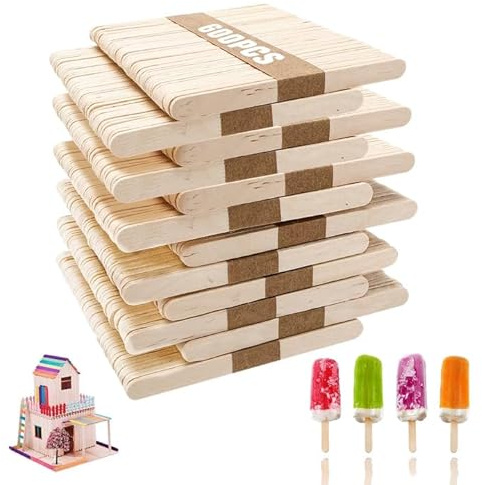 600 Stück Eisstiele Holz, Eisstäbchen Holzstäbchen zum Basteln | Eiscremestäbchen, Eisstiele zum Basteln, Bastelstäbchen Holz, Rührstäbchen, Holzspachtel DIY Handwerk, 113 mm x 10 mm x 2mm
