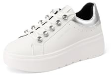 QUEEN HELENA Sneakers Platform Scarpe da Ginnastica con Strass Donna X31-5 (X33-12 Bianco e Argento, Sistema Taglie Calzature EU, Adulto, Donna, Numero, Media, 38)