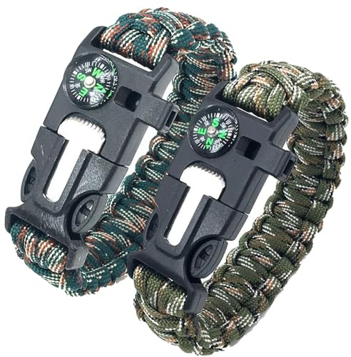 ZENQARI 2 Stück Überlebensarmband Multifunktionswerkzeug Enthält Feuerstein Und Kompass Und Pfeife Und Schaber Und Verstellbares Armband Geeignet Für Outdoor Und Camping Und Notfallwerkzeuge