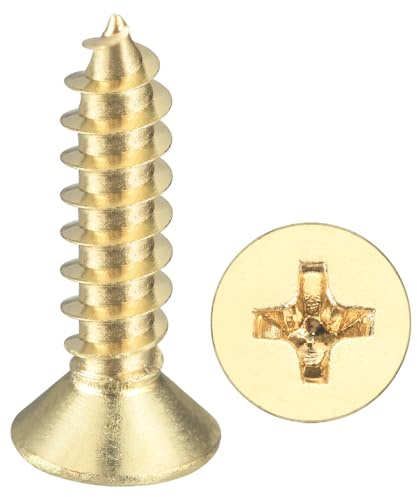 METALLIXITY Countersunk Phillips Wood Screws (#4x1/2) 25Pcs, Carbon Steel Coarse Thread Phillips Drive Flat Head Wood Screws - for Furniture Installation Repair, Brass | Coarse Thread Drive Flat Head Phillips Wood Screws for Furniture Installation Repair,Brass
