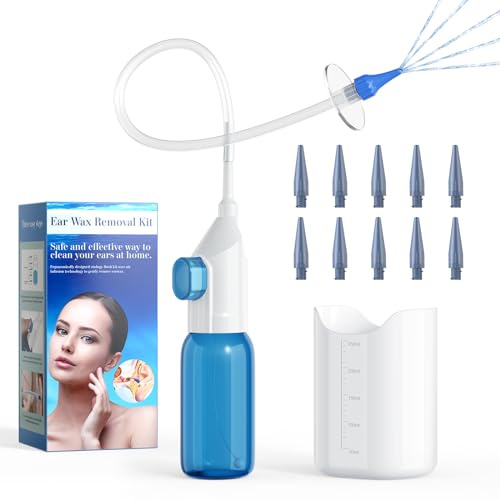 Kit Limpiador de Oídos, Set Limpiador de Oídos con 1 Cuenca 10 Puntas Suaves, Sistema de Lavado Manual, Sistema de Riego Oídos para Eliminar Cera, Seguro y Eficaz, para Adultos