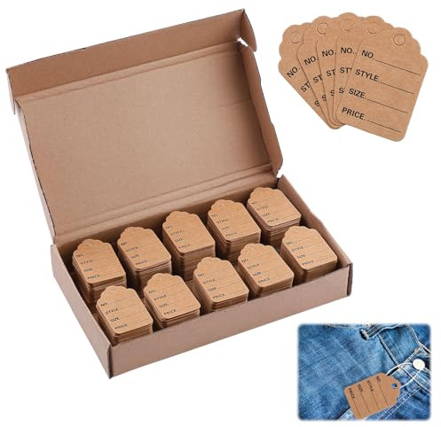 1000 Stück Preisschilder Etiketten, Kleinen Preisetiketten Braun 32mm*50mm | Preisschilder Anhänger mit Vorgefertigten Löchern für Kleidung Schmuck Flohmärkte Geschenken