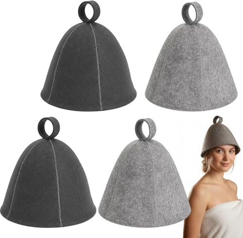 Sauna Hat Set of 4, Black and Gray Sauna Hats for Men and Women, Heat Protection Accessories for Sauna Blanket and Traditional Sauna Use