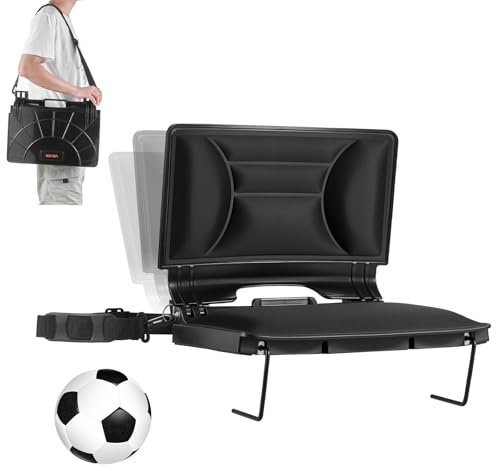 VEVOR Silla de Grada Plegable con Respaldo, Acolchada y con Correa para el Hombro, para Estadio, Eventos Deportivos, Conciertos o Eventos al Aire Libre, Fabricada en Licra, Color Negro, 1 ud