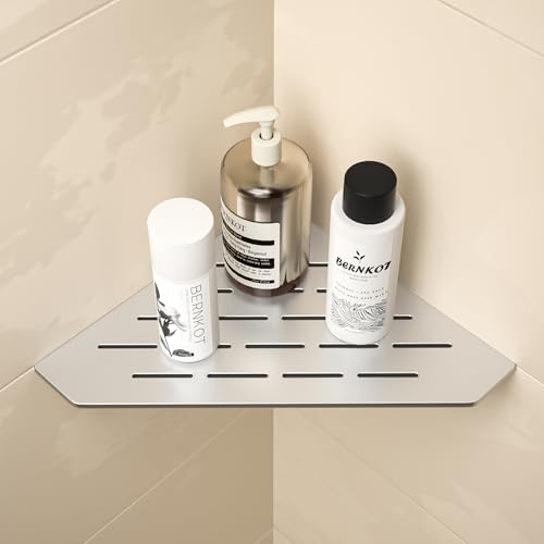 Bernkot Duschablage Ecke Edelstahl,Heavy Duty Eckregal für Geflieste Wände | 3 mm Stärke, vertieftes Badezimmer-Regal, pentagonales Duschregal Ecke für die Dusche, gebürstete Ablage Dusche, 1 Stück