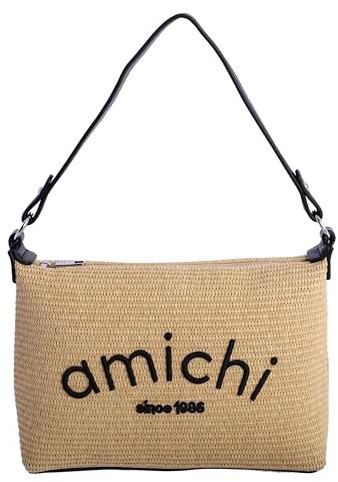 AMICHI - Bolso bandolera mujer de rafia - Bolso playa mujer mimbre con correa ajustable - Bolsa playa para mujer, Salina