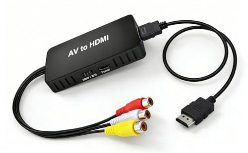 Pkouocry Convertidor RCA a HDMI 1080P, Adaptador AV a HDMI para TV Moderno con Procesamiento de Señal Mejorado, Compatible con Wii/PS2/Xbox/N64/VHS/VCR/DVD – Plug & Play, PAL/NTSC