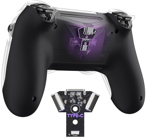 eXtremeRate Back Cover with Type-C Charging Port & Functional Light PCB Compatible with ps4 Controller JDM-040 050 055, Upgrade DS4 to USB Type-C Connector, Custom DIY Bottom Grip Case - Black