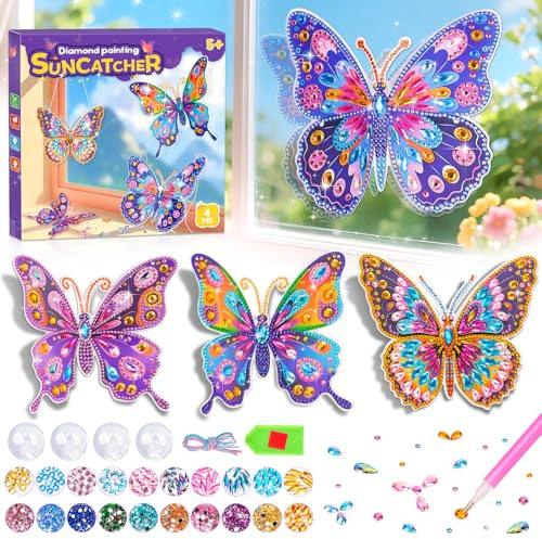 Gifts for 7 8 9 10 6 5 Year Old Girls, Diamond Painting Art Crafts for Kids | Arts and Crafts for Kids Age 7 8 9 10 Girls Birthday Presents, 3D Butterfly Girl Toys age 5-12 Sun Catcher Windows Home Decor