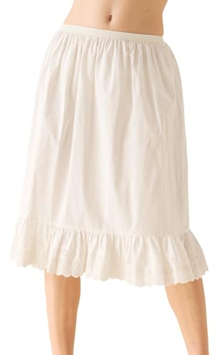BEAUTELICATE Enagua de Algodón para Mujer con Encaje Falda Interior Transpirable de Verano Largo hasta la Rodilla