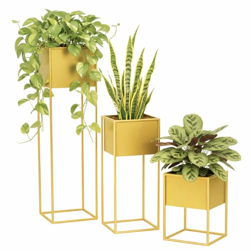 Anwicar Blumenständer Metall Gold Set 3 (Höhe 40, 70 & 100 cm) - Pflanzenständer - Modern Deko Wohnzimmer - Salon Blumenhocker - Blumentreppe - Blumenregal Indoor