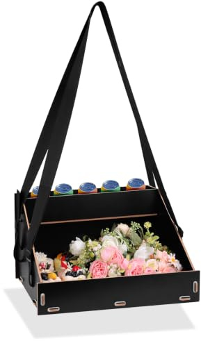 Bauchladen JGA mit Oberlade 2 Gurte 42 x 30 x 25 cm Bauchladen Braut Holz Deko Junggesellinnenabschied für Männer Frauen Promotion Party Catering Schwarz