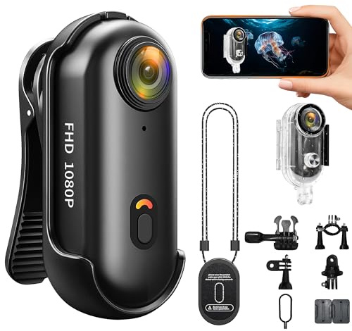 Chujianxi Mini Action Cam WiFi, Indossabile Body Cam 1080P, Thumb Bodycam Telecamera Casco, Fotocamera Subacquea Piccola, Controllo Delle APP, Videocamera da Pollice e Accessori Fotocamera